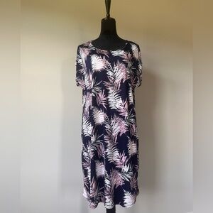 Espresso Navy and Pink Leaf Print Dress